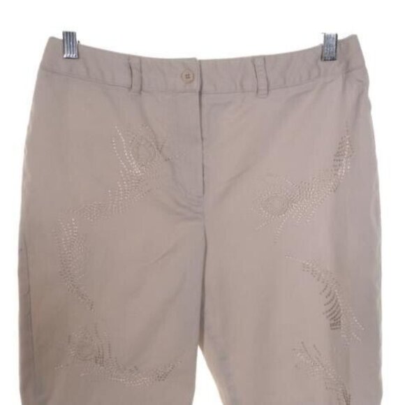 Larry Levine Womens Cropped Pants 8P Tan Khaki Empbroidered Stretchy - Picture 4 of 9